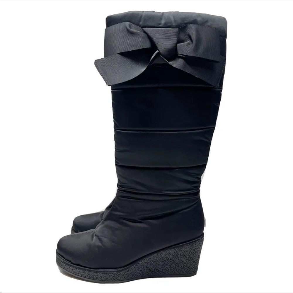 Kate Spade New York Cagney Black Bow Nylon Puffer Boots Size 6.5 M